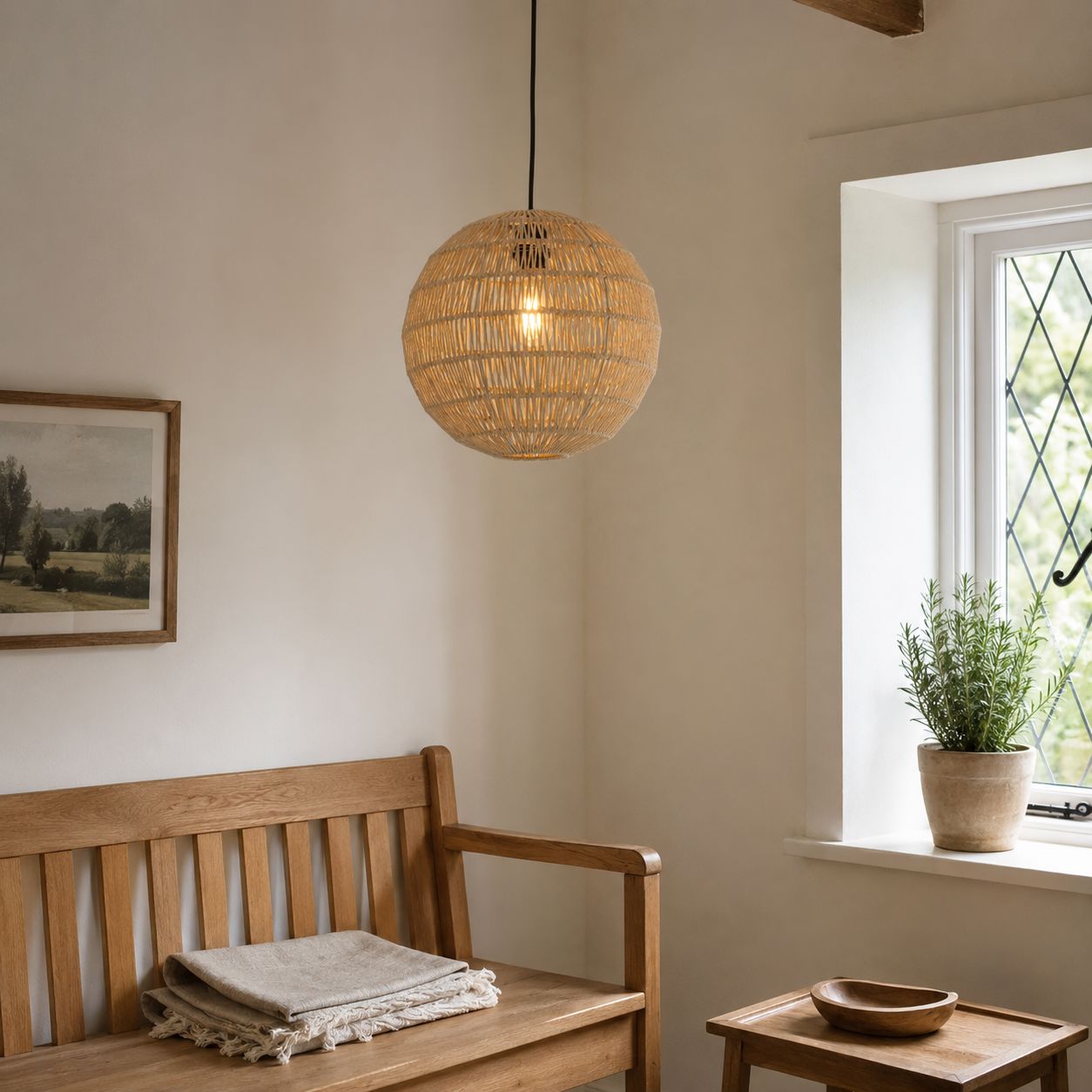 Lightsin Round Cotton Rope Pendant Light – Handwoven Ceiling Pendant for Living Room, Dining Room & Kitchen Lightsin UK 