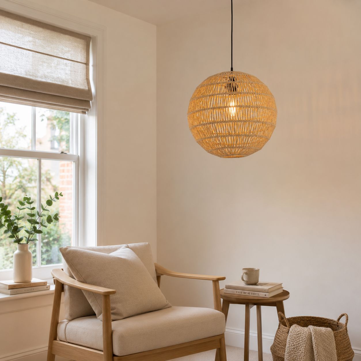 Lightsin Round Cotton Rope Pendant Light – Handwoven Ceiling Pendant for Living Room, Dining Room & Kitchen Lightsin UK 