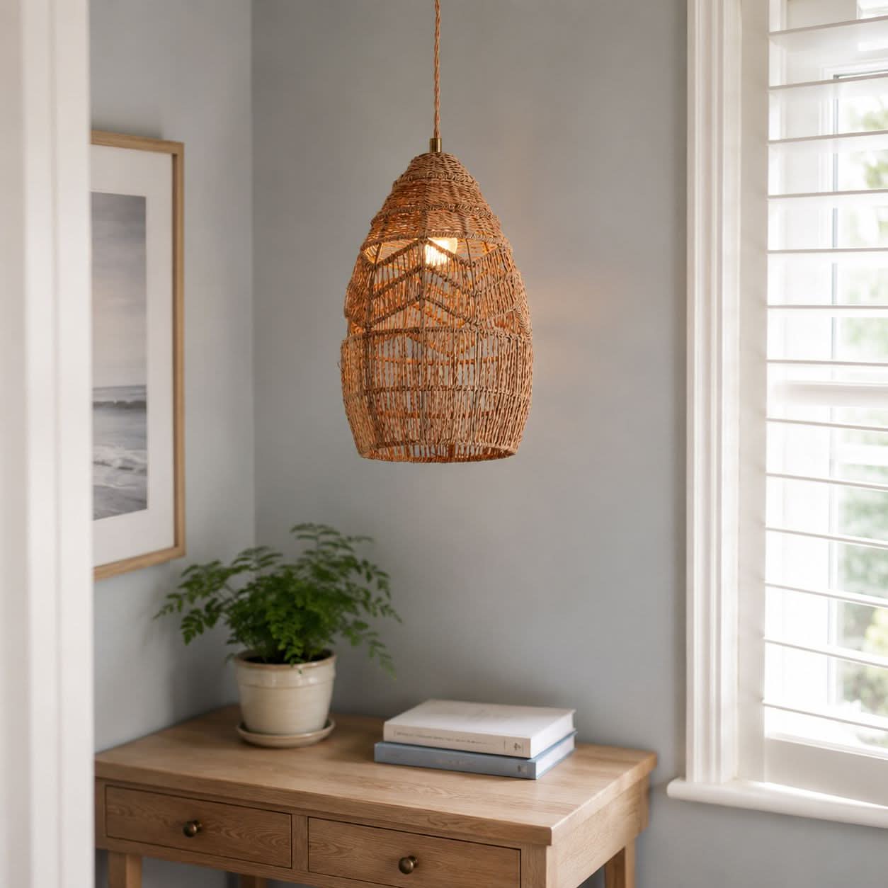 Lightsin Handwoven Rattan Bell Pendant Light for Dining Room Decor Lightsin UK 