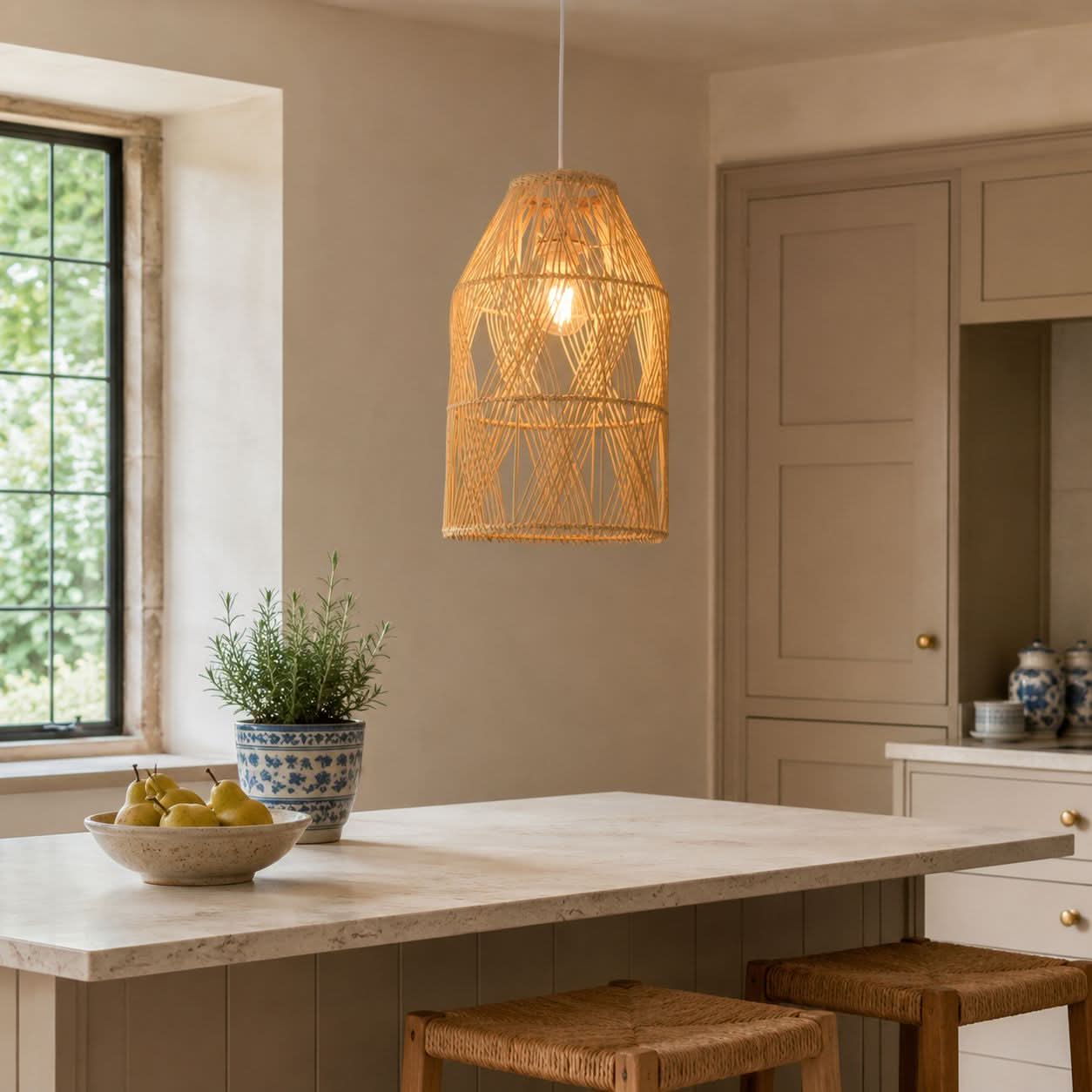 Lightsin Handwoven Rattan Pendant Light with Criss-Cross Pattern Lightsin UK 
