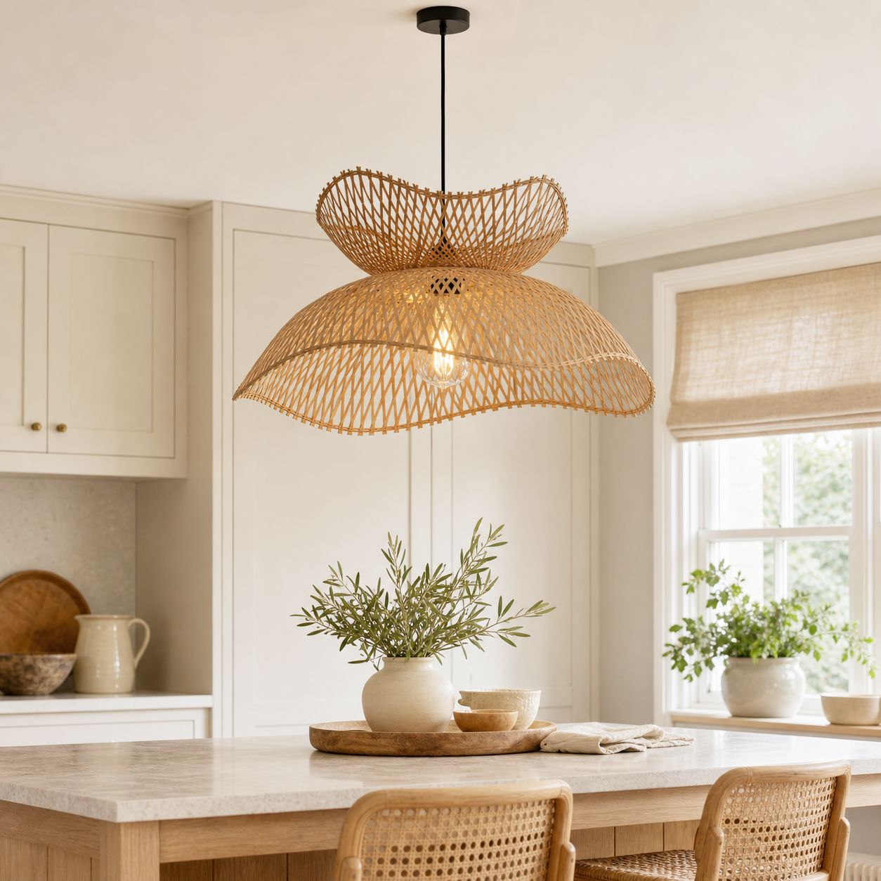 Lightsin Double-Layer Bamboo Pendant Light – Natural Ceiling Pendant Light for Living Room, Dining Area, and Boho Interiors Lightsin UK 