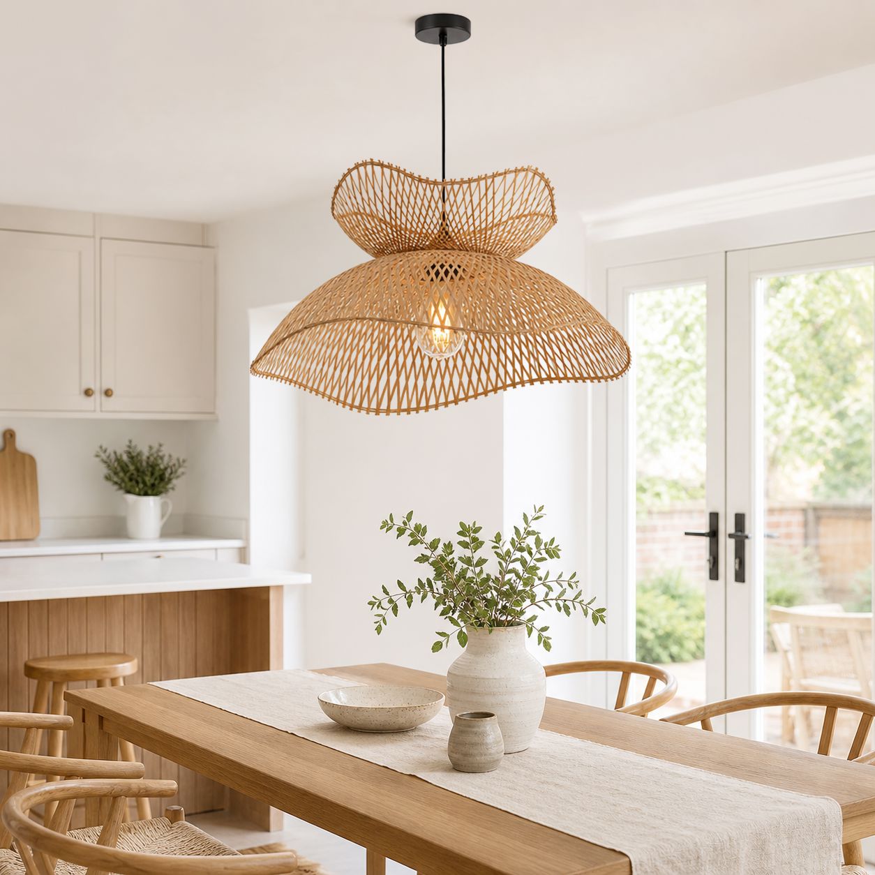Lightsin Double-Layer Bamboo Pendant Light – Natural Ceiling Pendant Light for Living Room, Dining Area, and Boho Interiors Lightsin UK 