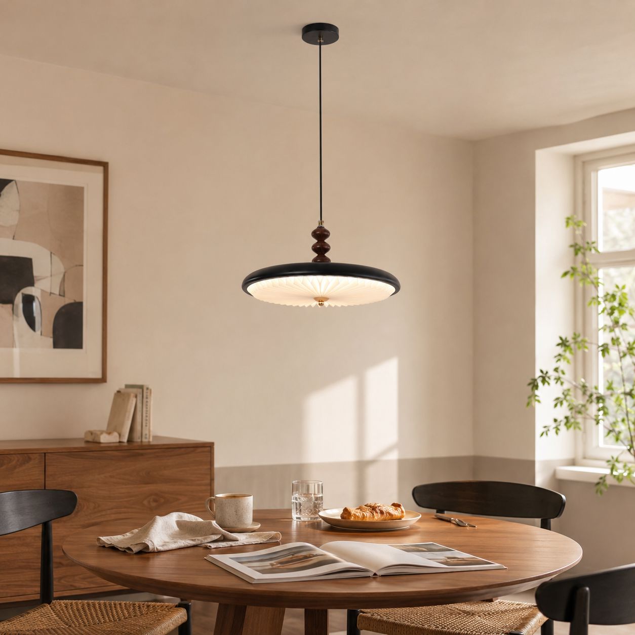 Black Pleated Pendant Light | Colour-Changing LED Ceiling Lamp Pendant Light Lightsin UK Pre-Order 