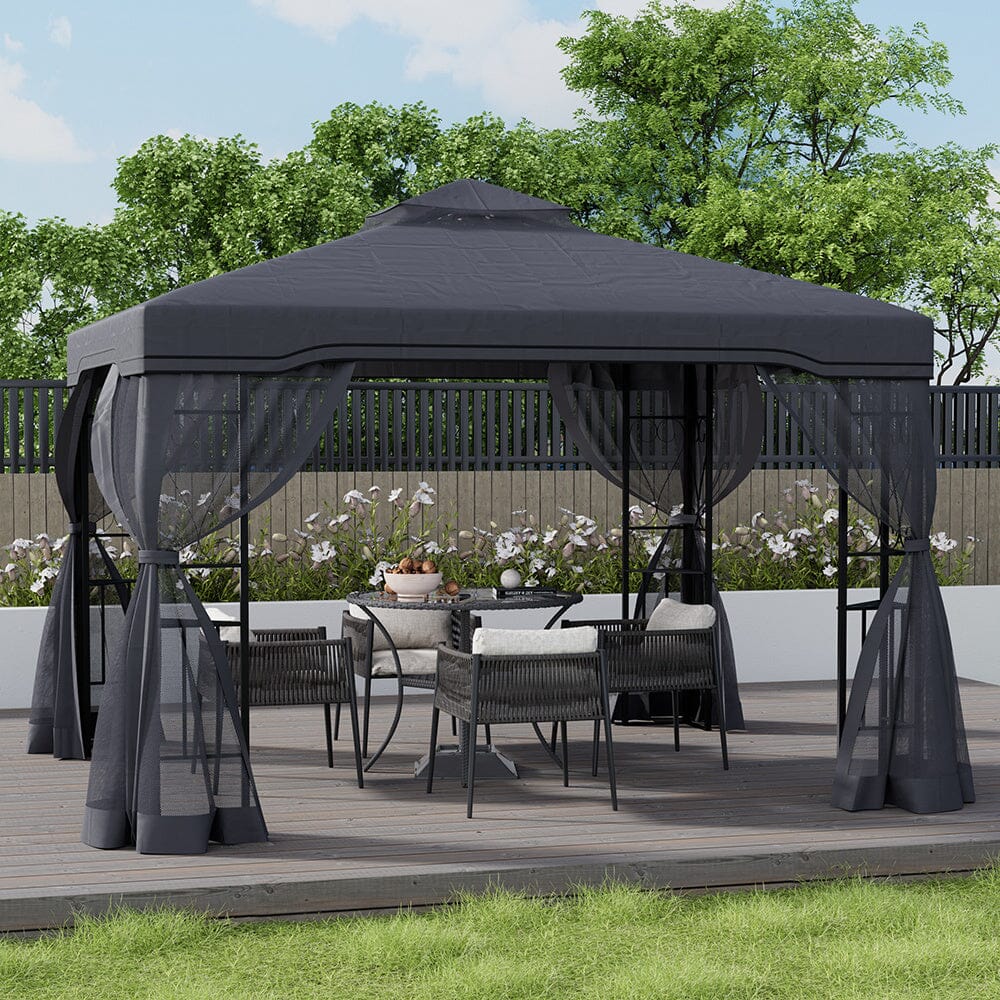 6x3M Premium Iron Pergola with Retractable Canopy and Mesh Screens Living and Home 