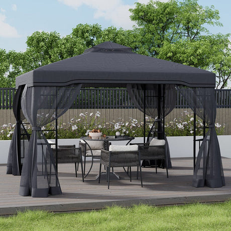6x3M Premium Iron Pergola with Retractable Canopy and Mesh Screens Living and Home 