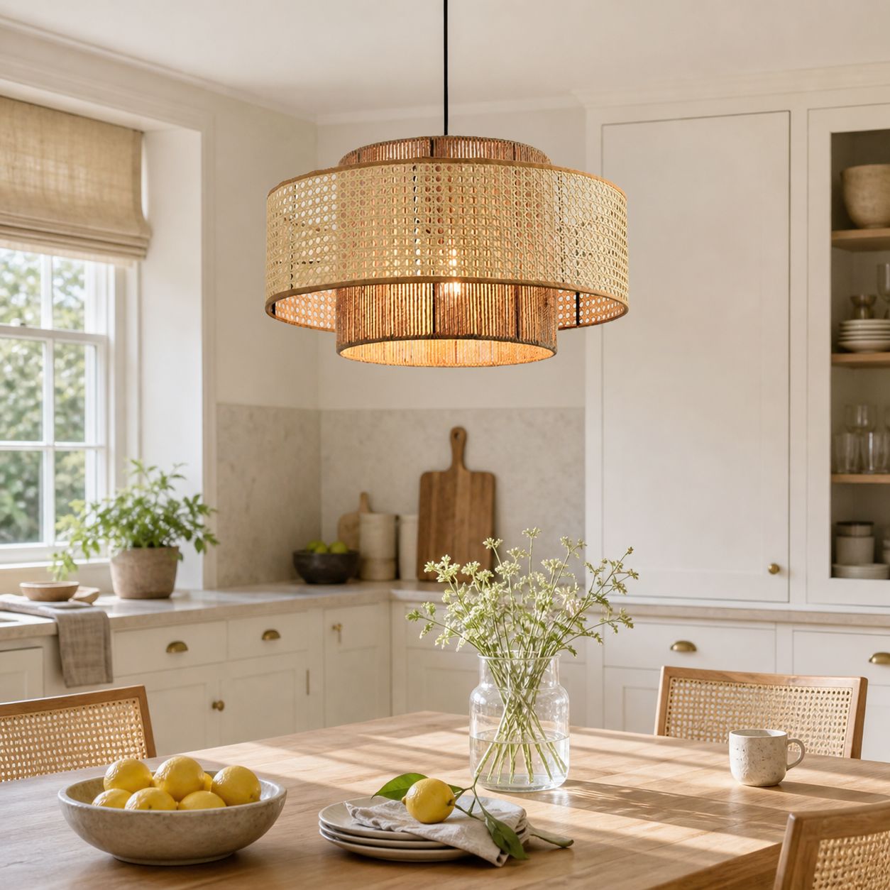 Lightsin Natural Woven Rattan and Hemp Rope Rustic Pendant Light Fixture Lightsin UK 
