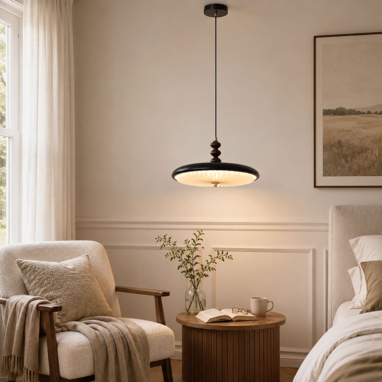 Black Pleated Pendant Light | Colour-Changing LED Ceiling Lamp Pendant Light Lightsin UK 