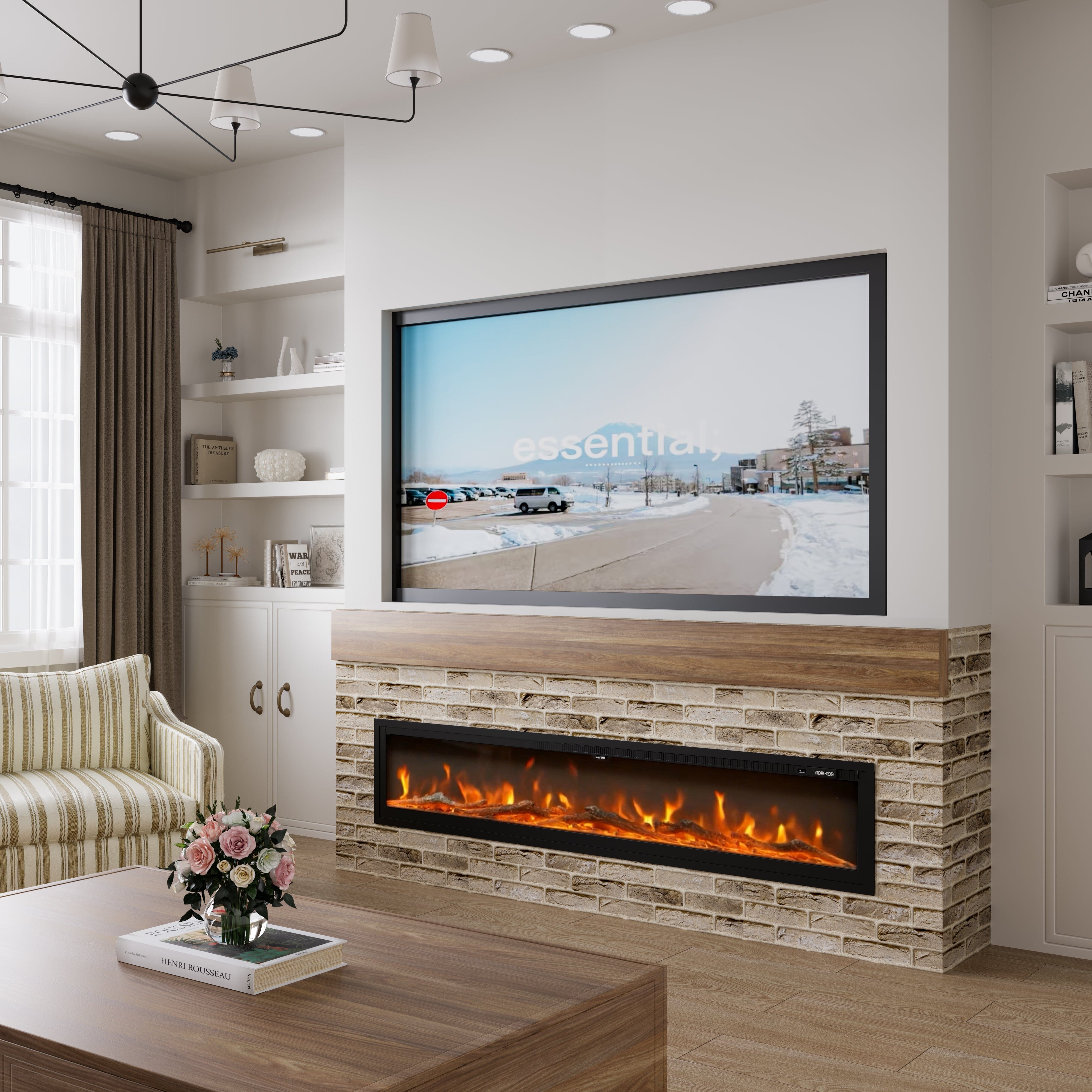 40/50/60/70/80 Inch Electric Fireplace 9 Colour LED Flame Effect Heater With Remote Control Freestanding Fireplaces Living and Home 