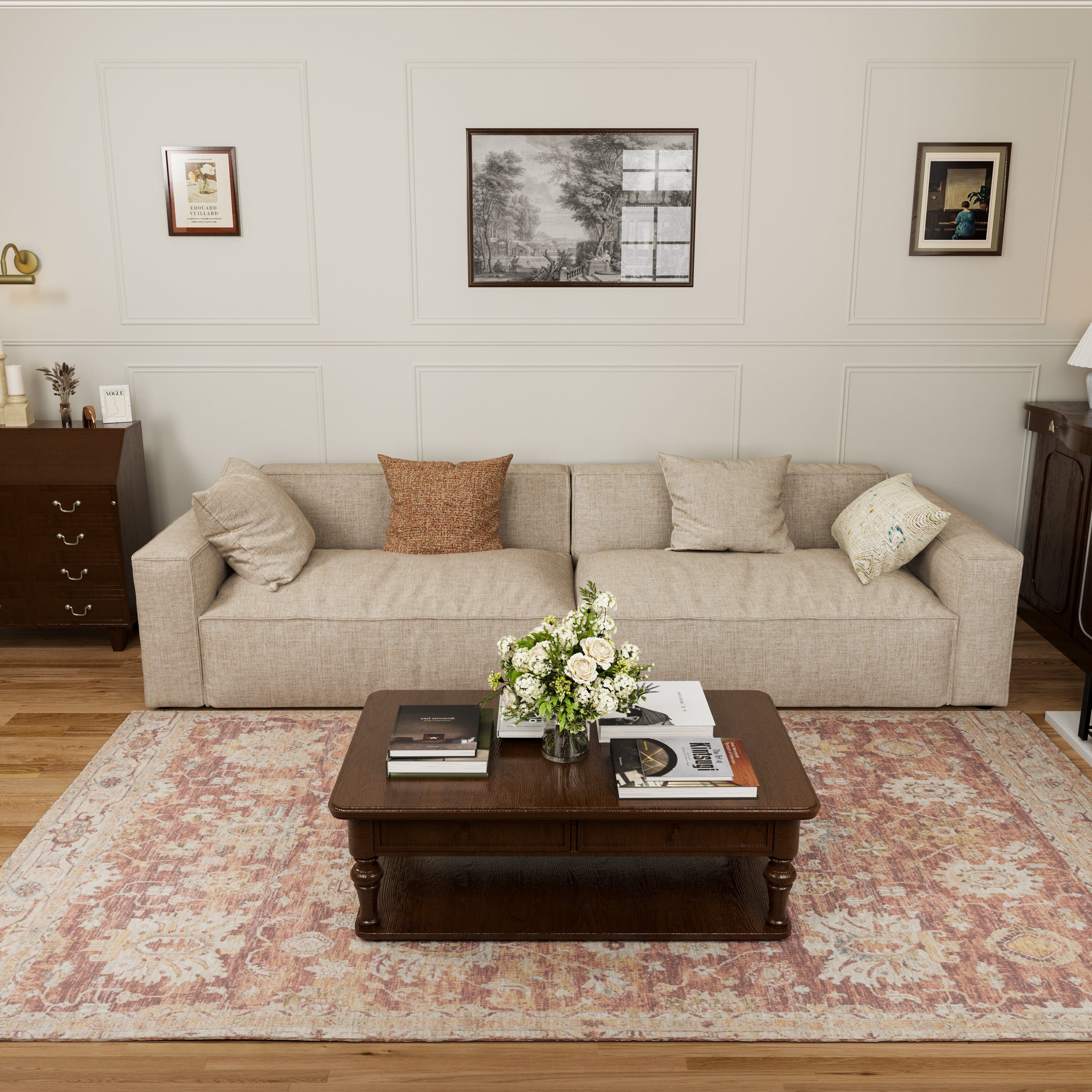 Cottonfy Elegant Linen Tofu Block Fabric Down Sofa 2 Seater Sofas Cottonfy UK 