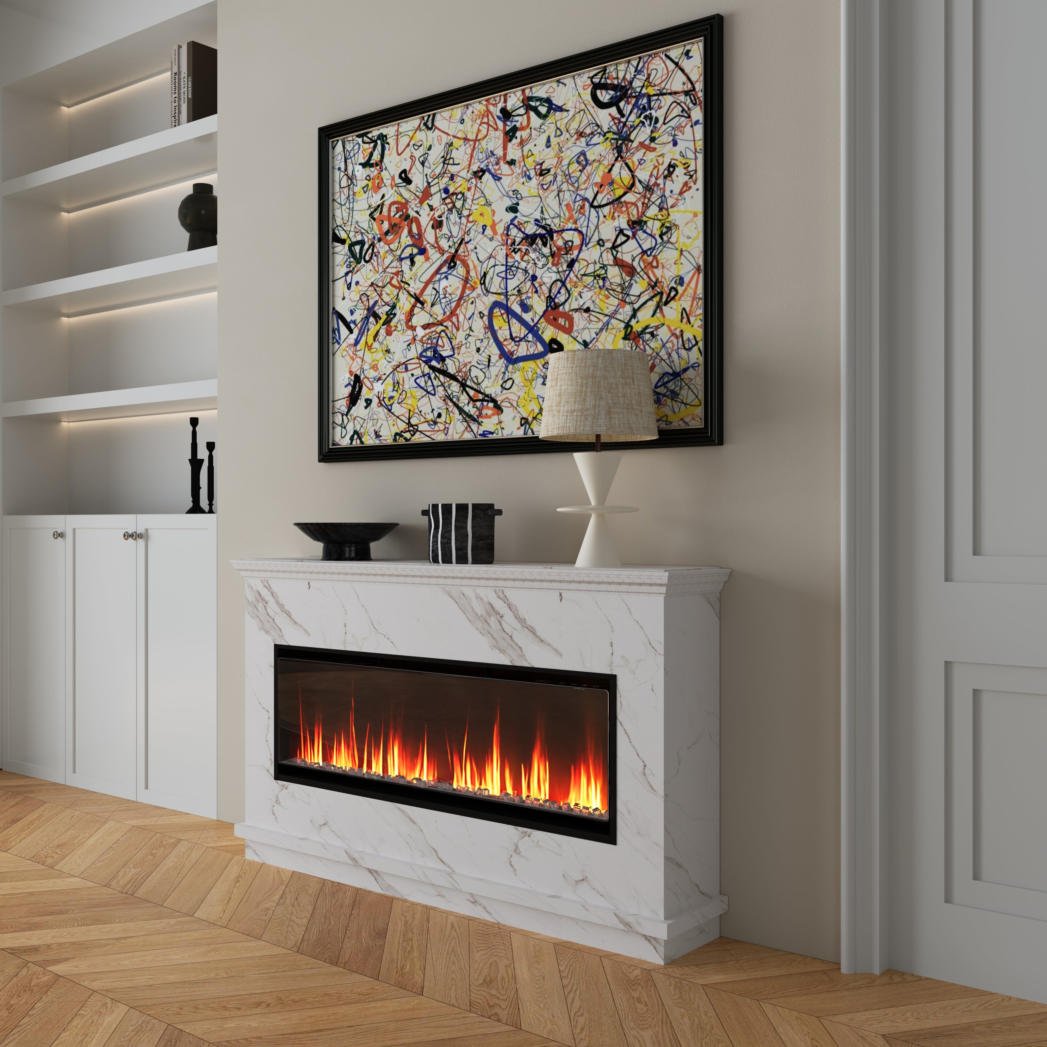 40/50/60inch Black Wall Mounted & Recessed Electric Fireplace with Adjustable Flame & Brightness Living and Home 