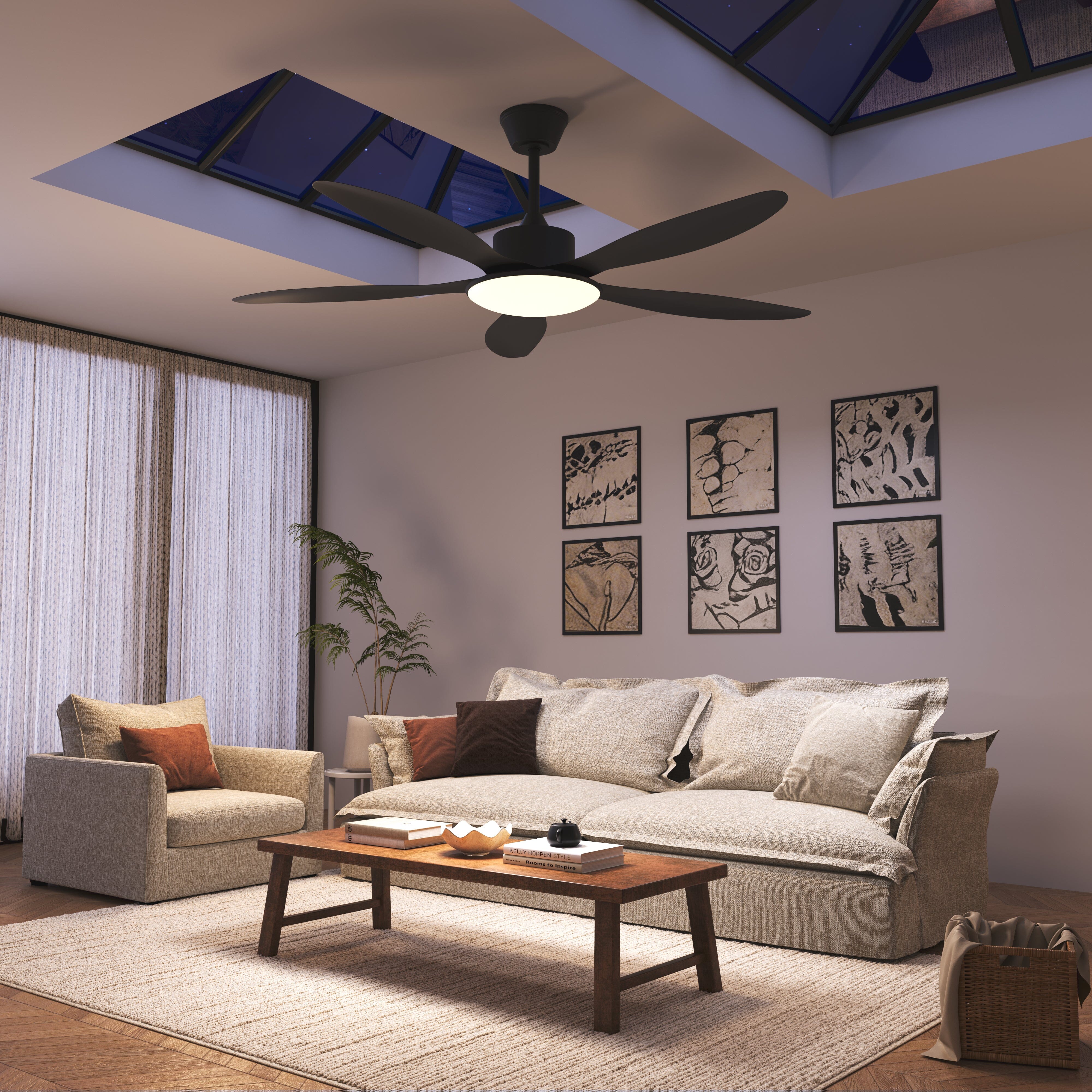 Lightsin 53-inch Modern Ceiling Fan with Light, Silent 5-Blade LED Fan with Remote Lightsin UK 