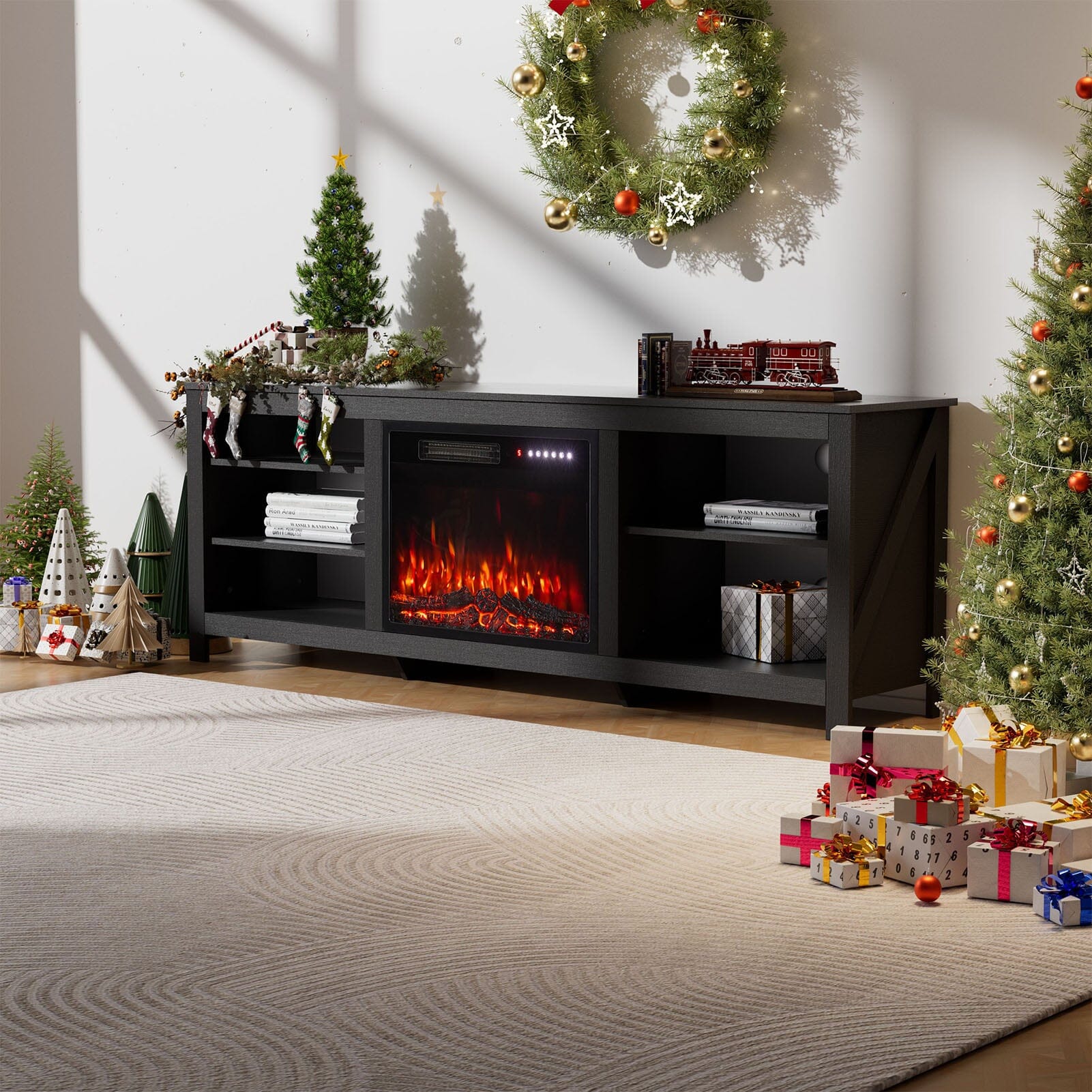 23Inch Electric Fireplace with TV Stand | 12 Flame Colours, Remote Control Living and Home 