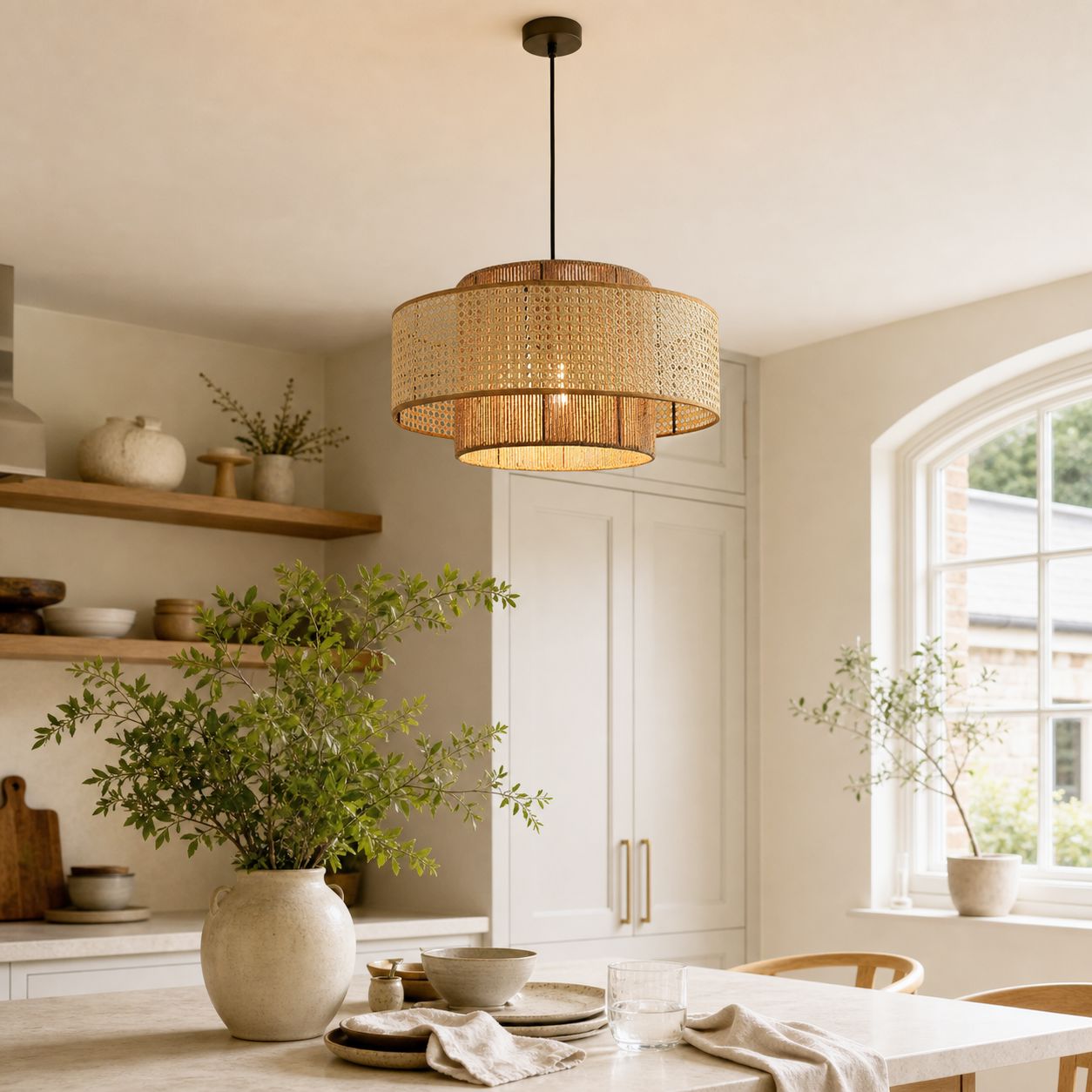 Lightsin Natural Woven Rattan and Hemp Rope Rustic Pendant Light Fixture Lightsin UK 