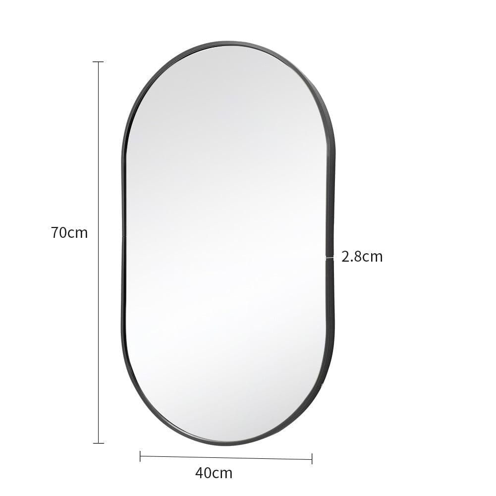70cm Height Modern Oval Metal Bathroom Wall Mirror Black Living and Home