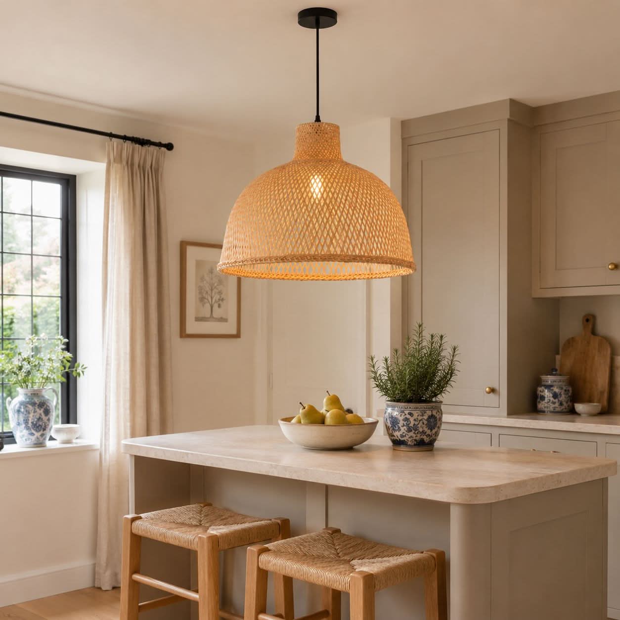 Lightsin Bamboo Dome Pendant Light – Handwoven Ceiling Lighting for Living Room & Kitchen Lightsin UK 