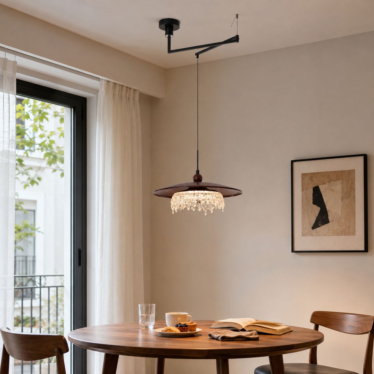 Walnut Folding Acrylic Pendant Light | Adjustable Modern Ceiling Lamp Pendant Light Lightsin UK Pre-Order 