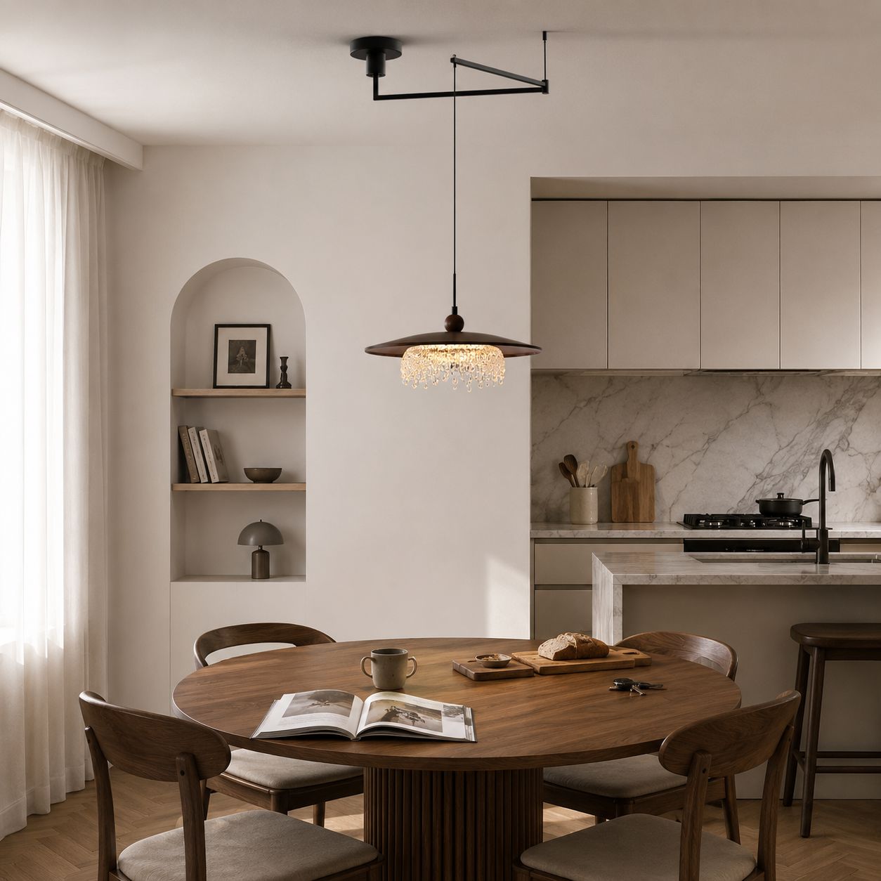 Walnut Folding Acrylic Pendant Light | Adjustable Modern Ceiling Lamp Pendant Light Lightsin UK 
