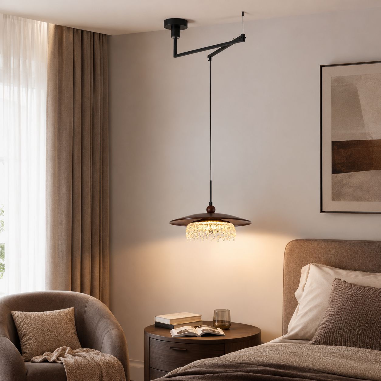Walnut Folding Acrylic Pendant Light | Adjustable Modern Ceiling Lamp Pendant Light Lightsin UK 