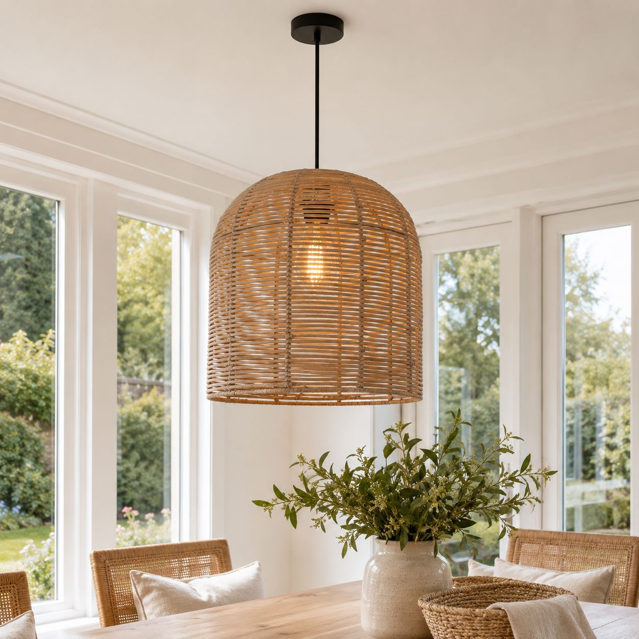 Lightsin Rustic Rattan Dome Pendant Light – Handwoven Ceiling Pendant Light for Living Room, Kitchen, and Modern Rustic Interiors Lightsin UK 