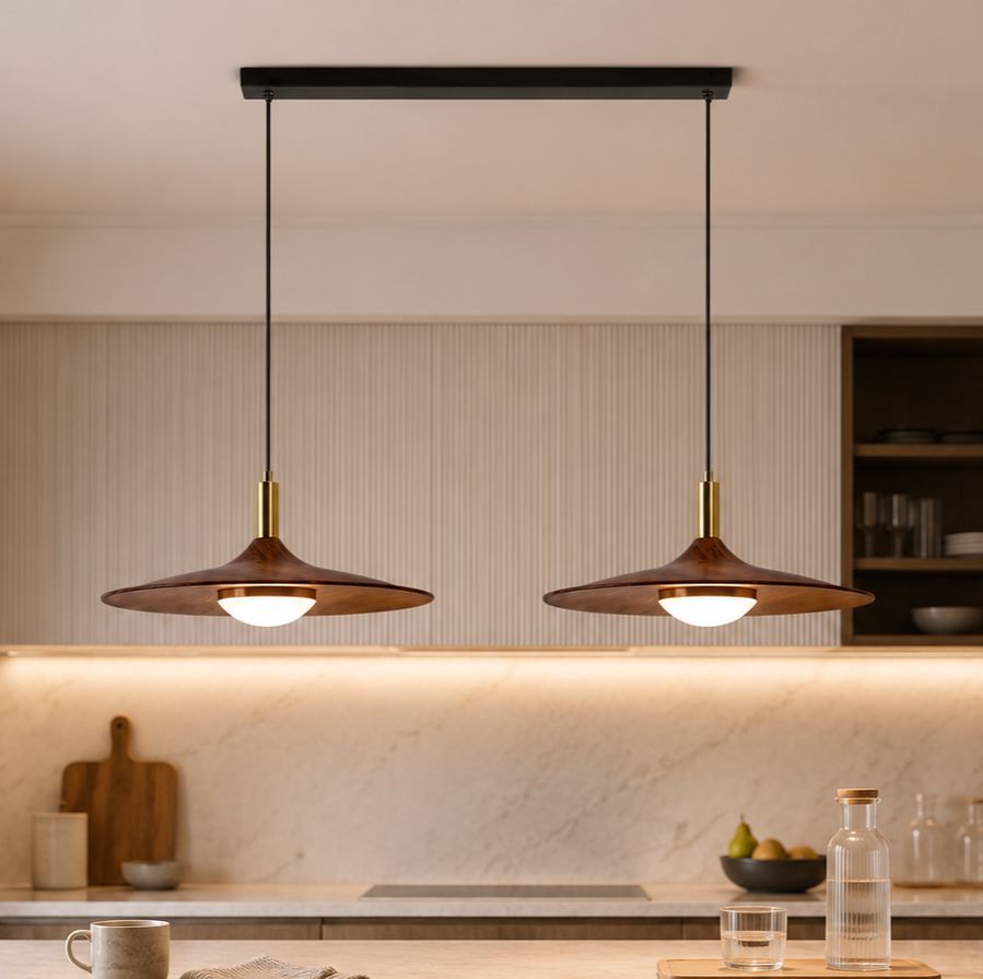 Walnut Double Pendant Light | Linear E27 Ceiling Lamp Pendant Light Lightsin UK In Stock 