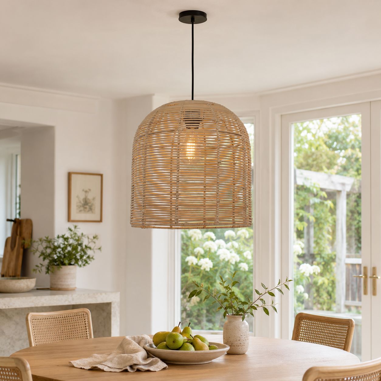 Lightsin Rustic Rattan Dome Pendant Light – Handwoven Ceiling Pendant Light for Living Room, Kitchen, and Modern Rustic Interiors Lightsin UK 