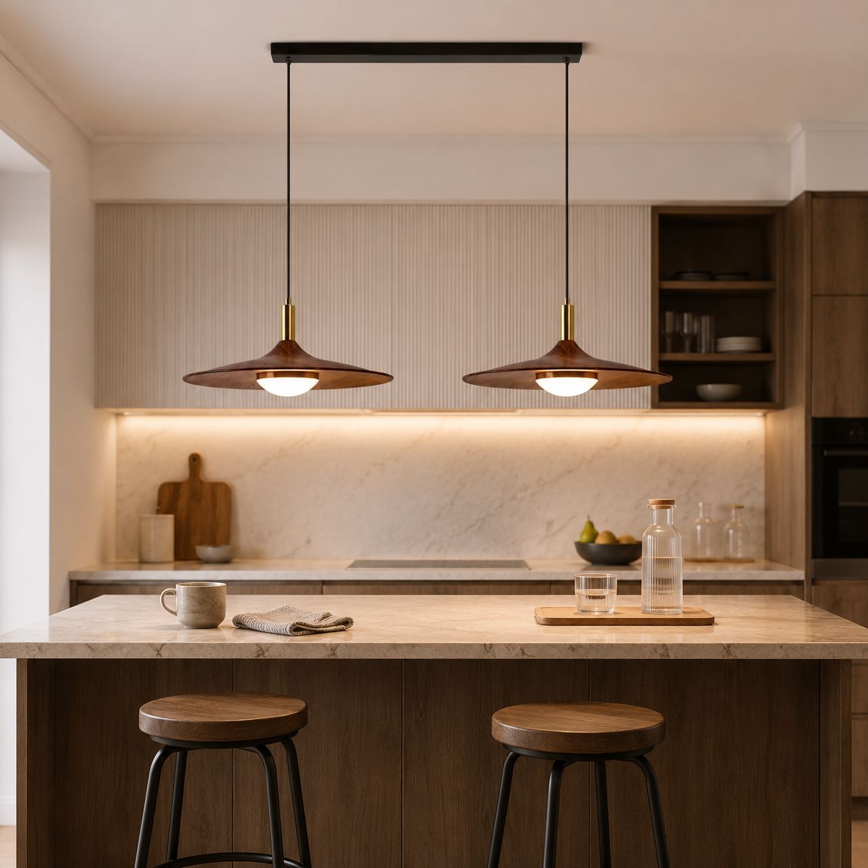 Walnut Double Pendant Light | Linear E27 Ceiling Lamp Pendant Light Lightsin UK Pre-Order 