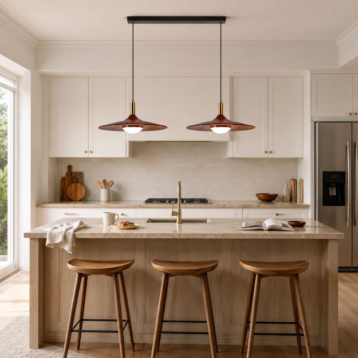 Walnut Double Pendant Light | Linear E27 Ceiling Lamp Pendant Light Lightsin UK 