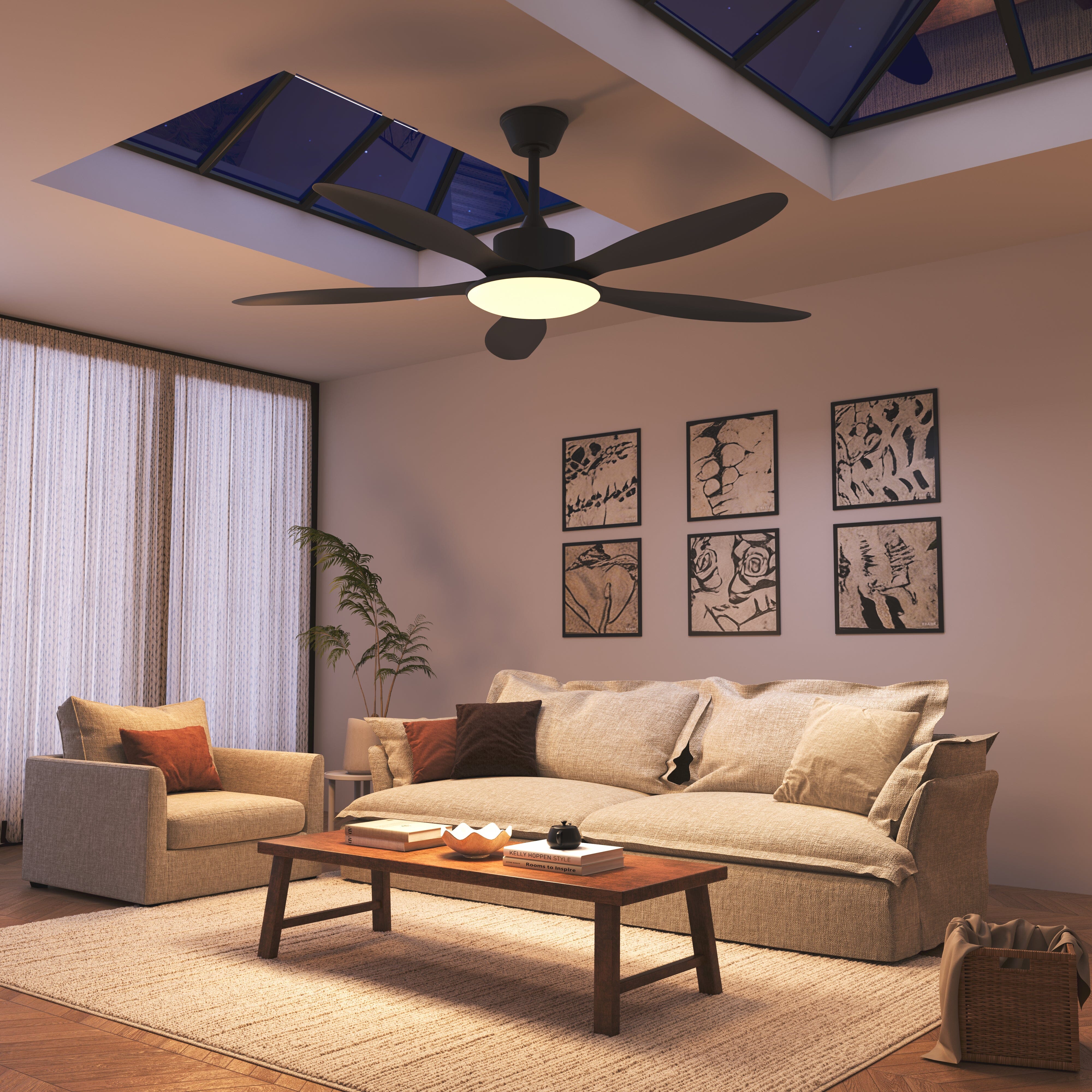 Lightsin 53-inch Modern Ceiling Fan with Light, Silent 5-Blade LED Fan with Remote Lightsin UK 