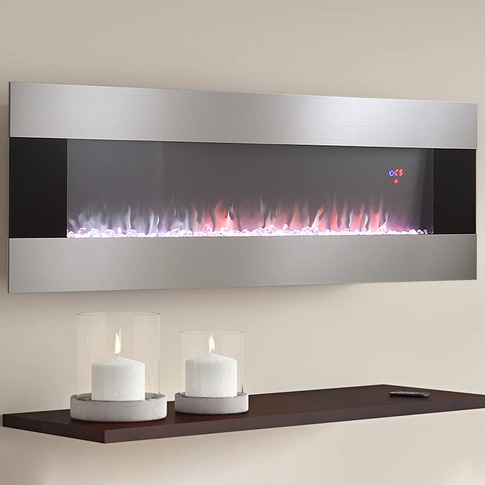 50/60 Inch Silver Electric Fireplace Crystal Accents 6 Flame Colour He Living and Home