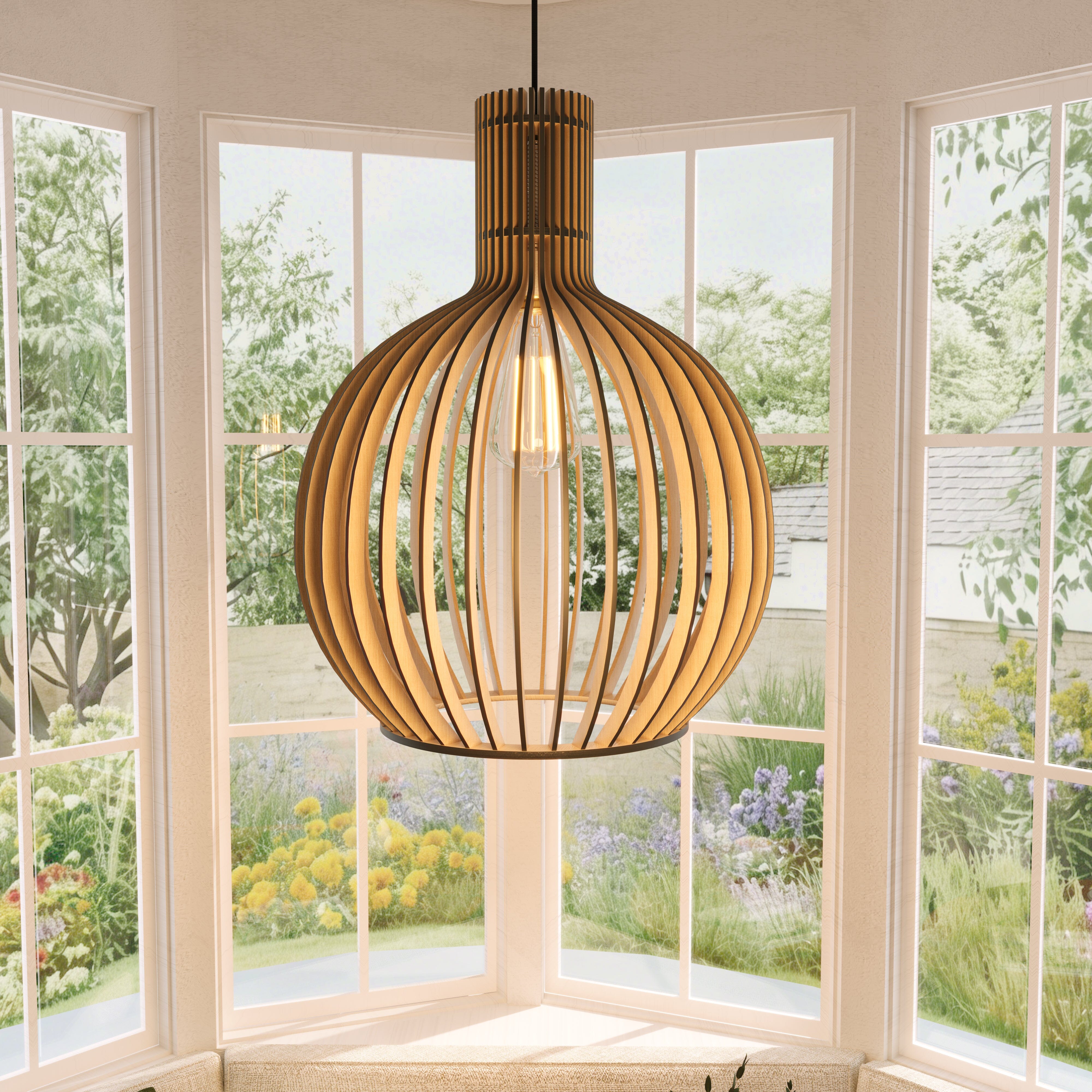 Lightsin Shadome-Scandinavian LED Wooden Birdcage Pendant Light Lightsin UK Black S-1 item 