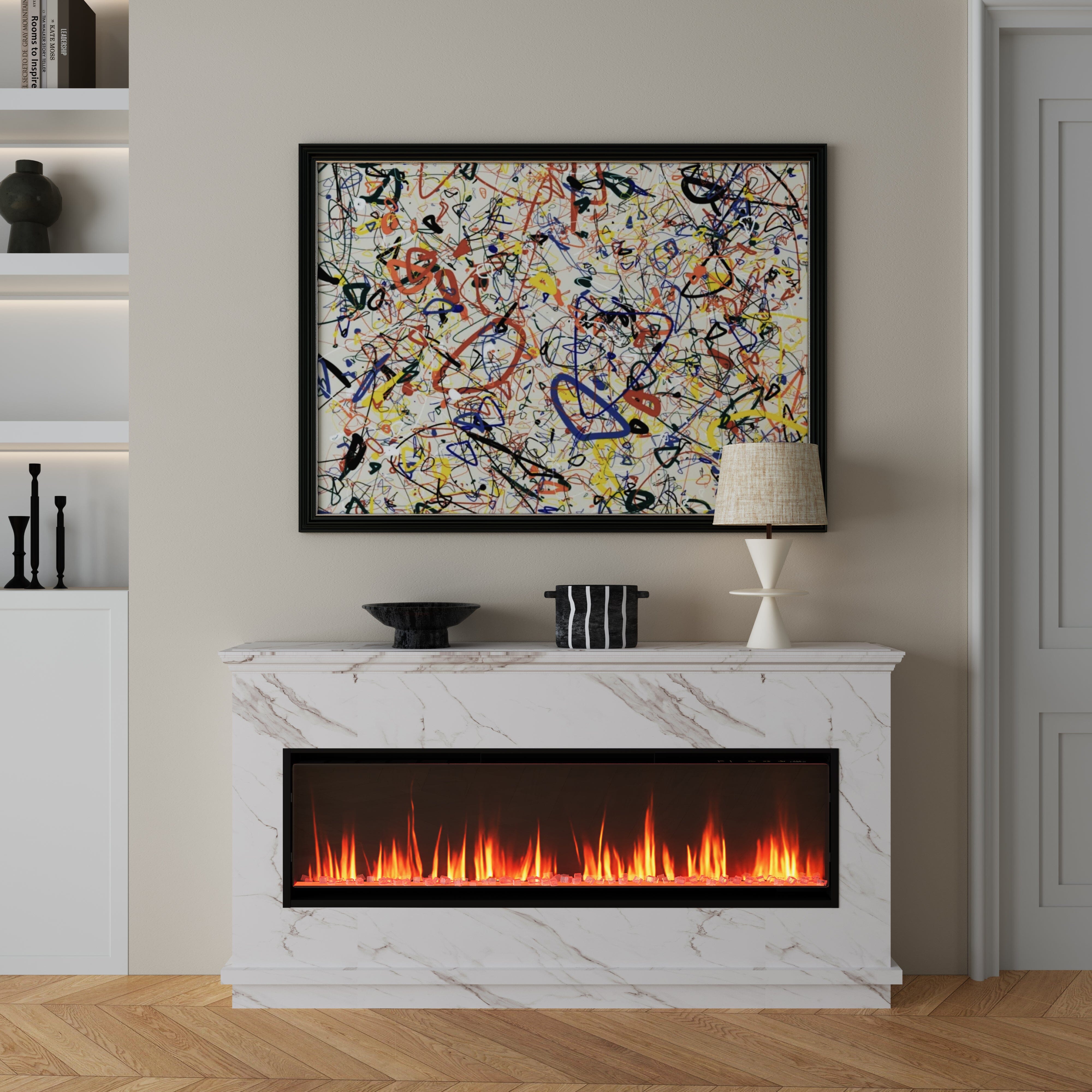 40/50/60inch Black Wall Mounted & Recessed Electric Fireplace with Adjustable Flame & Brightness Living and Home 
