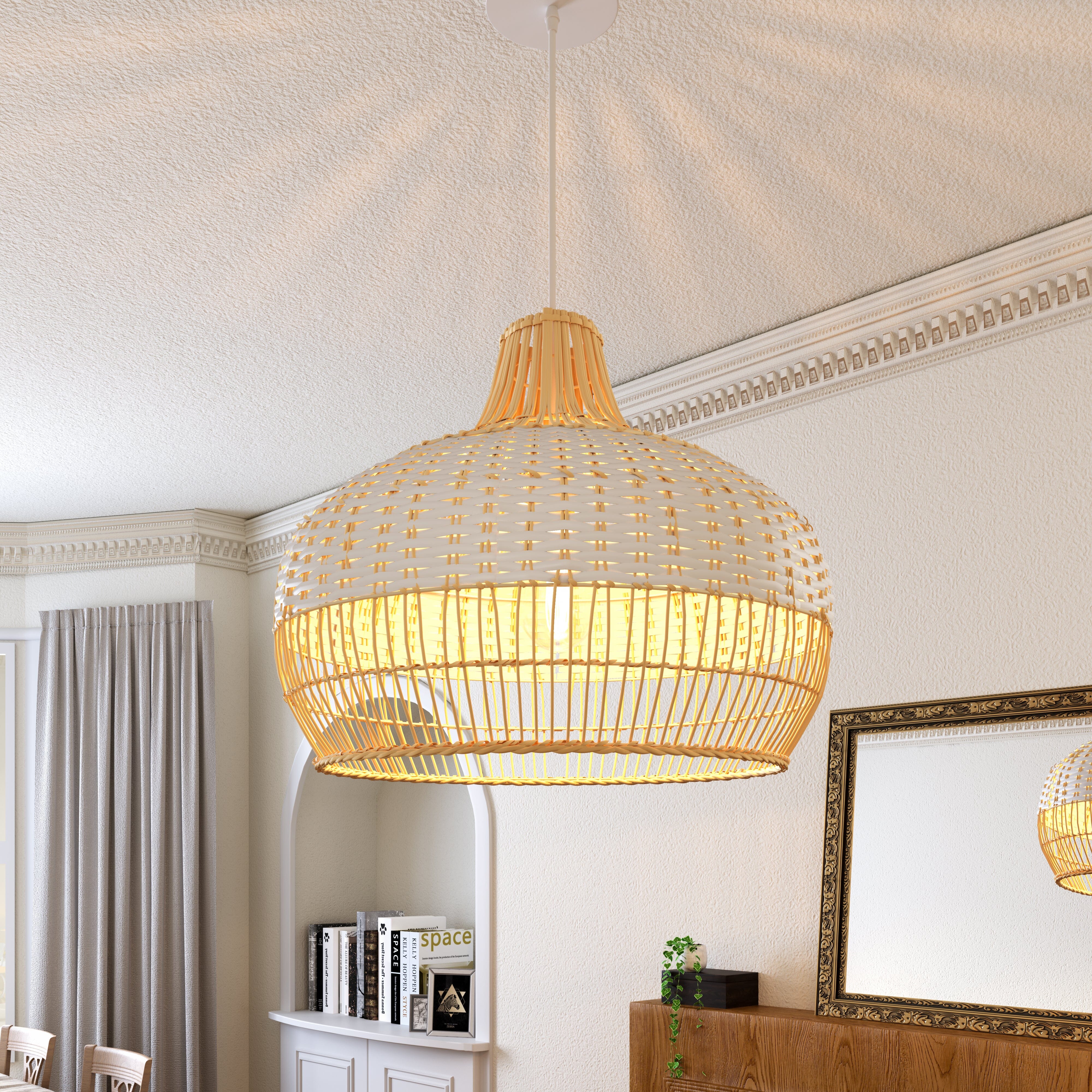 Lightsin Handwoven Rattan Pendant Light for Kitchen and Boho-Style Interiors Lightsin UK M 