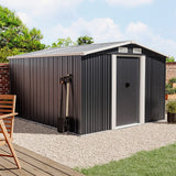 10' x 8' ft Garden Steel Shed with Gabled Roof Top Black and Green Garden Sheds Living and Home 