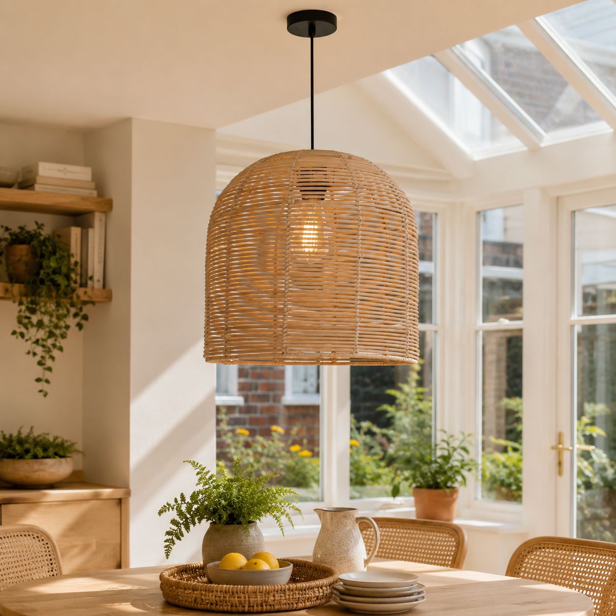 Lightsin Rustic Rattan Dome Pendant Light – Handwoven Ceiling Pendant Light for Living Room, Kitchen, and Modern Rustic Interiors Lightsin UK 