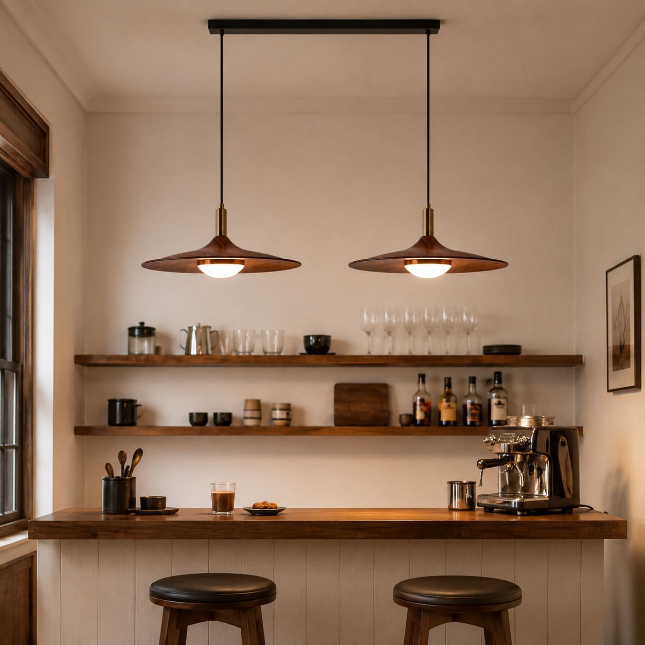 Walnut Double Pendant Light | Linear E27 Ceiling Lamp Pendant Light Lightsin UK 