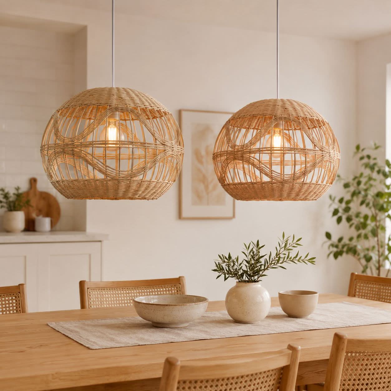 Lightsin Sustainable Handwoven Spherical Rattan Pendant Light with Wave Details Lightsin UK 