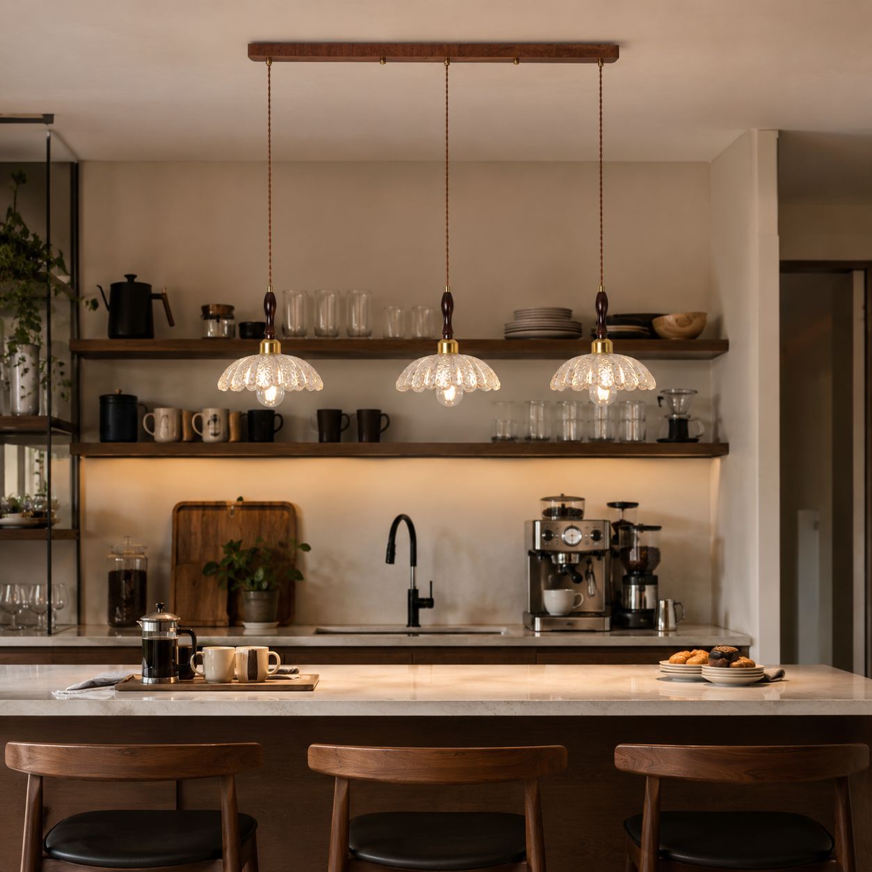 3-Light Walnut Resin Mini Pendant Light | Adjustable Bar Ceiling Lamp Pendant Light Lightsin UK 