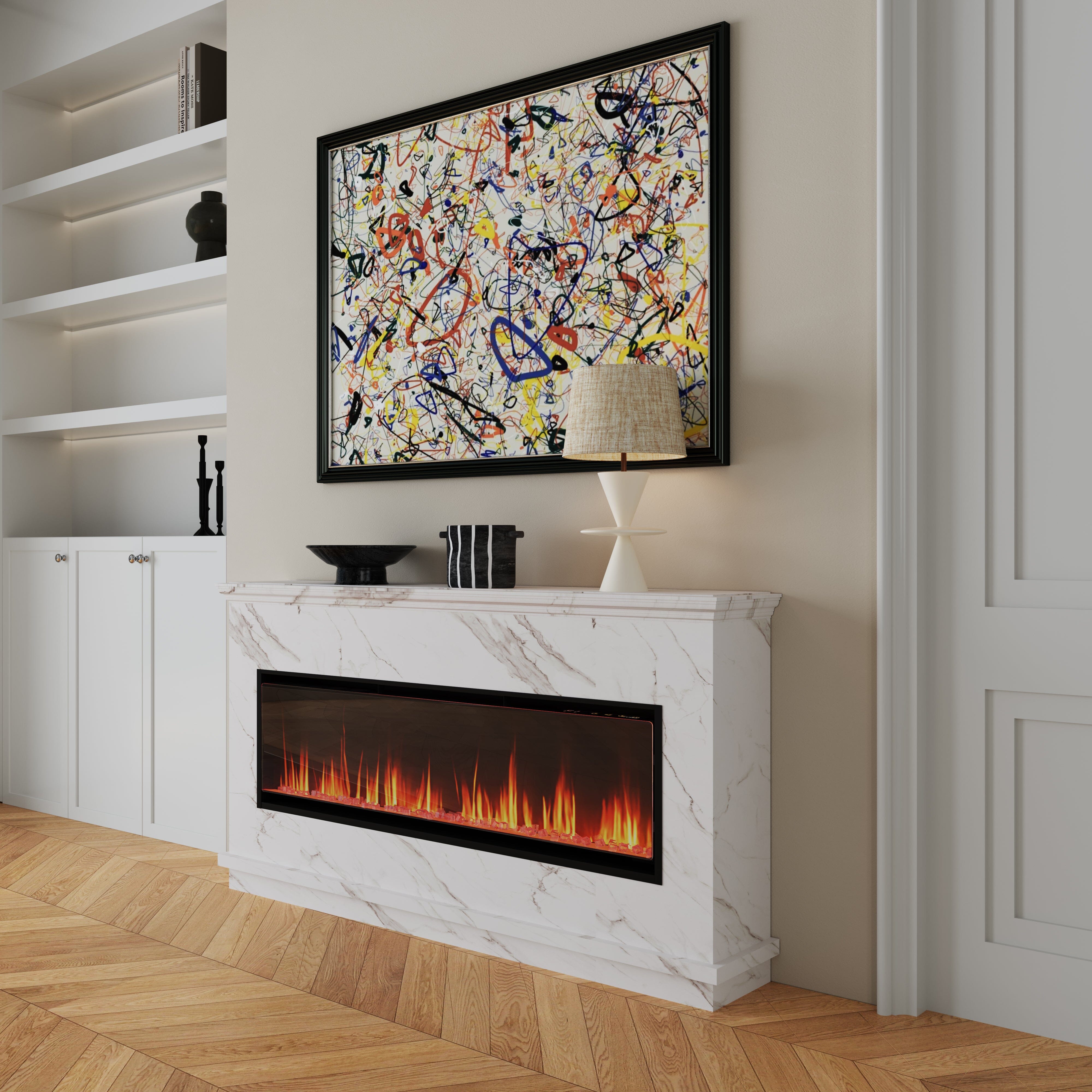 40/50/60inch Black Wall Mounted & Recessed Electric Fireplace with Adjustable Flame & Brightness Living and Home 