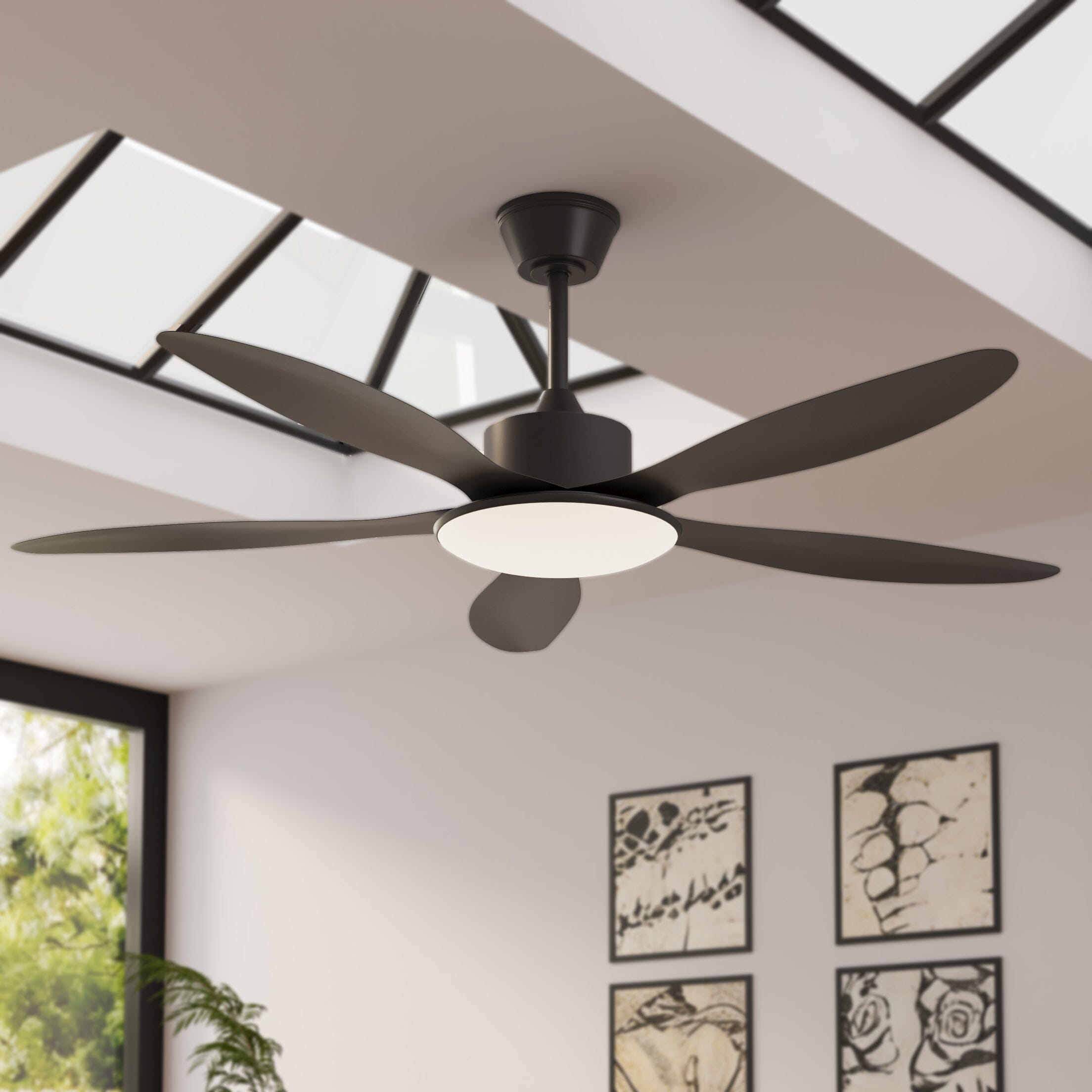 Lightsin 53-inch Modern Ceiling Fan with Light, Silent 5-Blade LED Fan with Remote Lightsin UK Black 