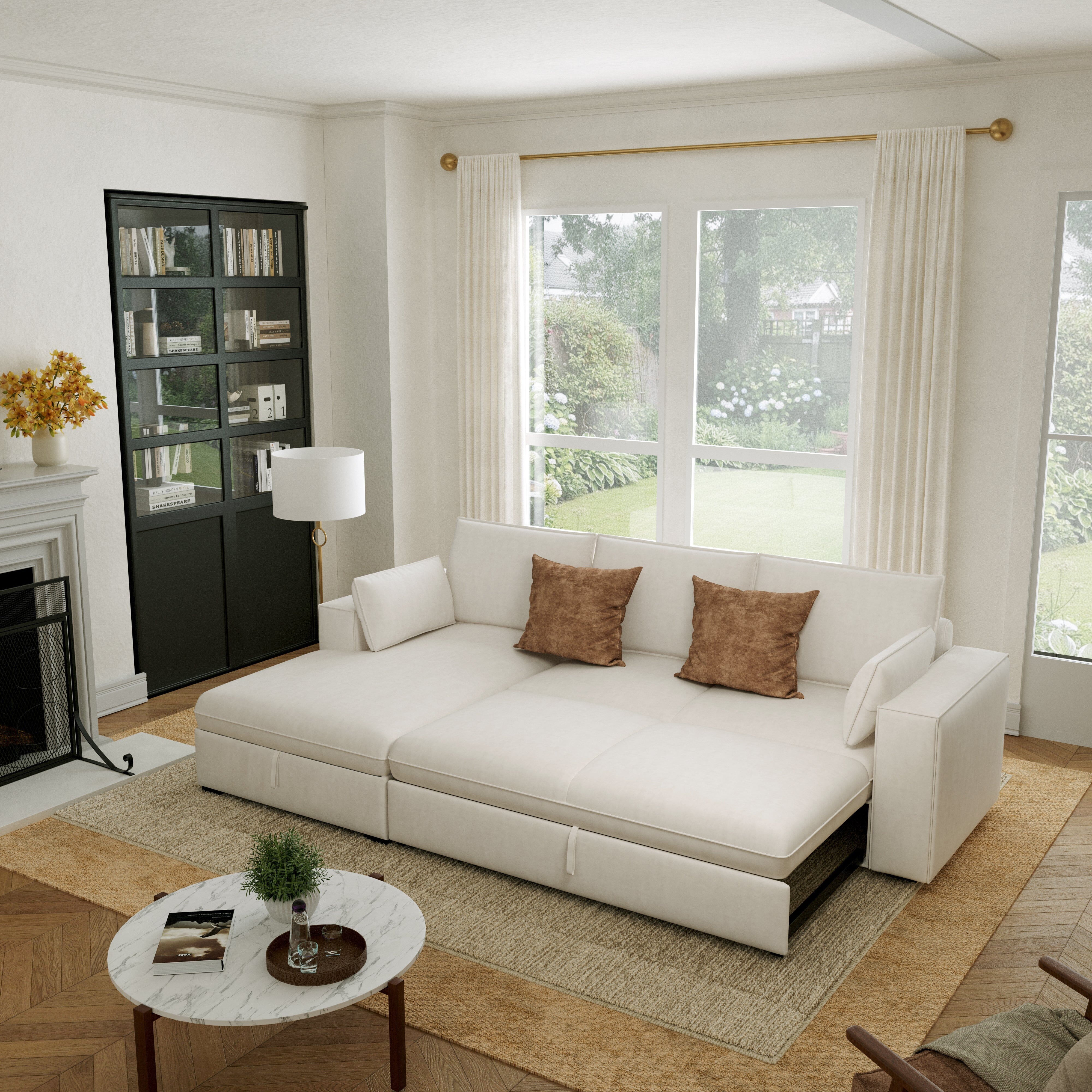 Cottonfy Creamy Tofu Block Pullout Sofa Bed with Storage Cottonfy UK 