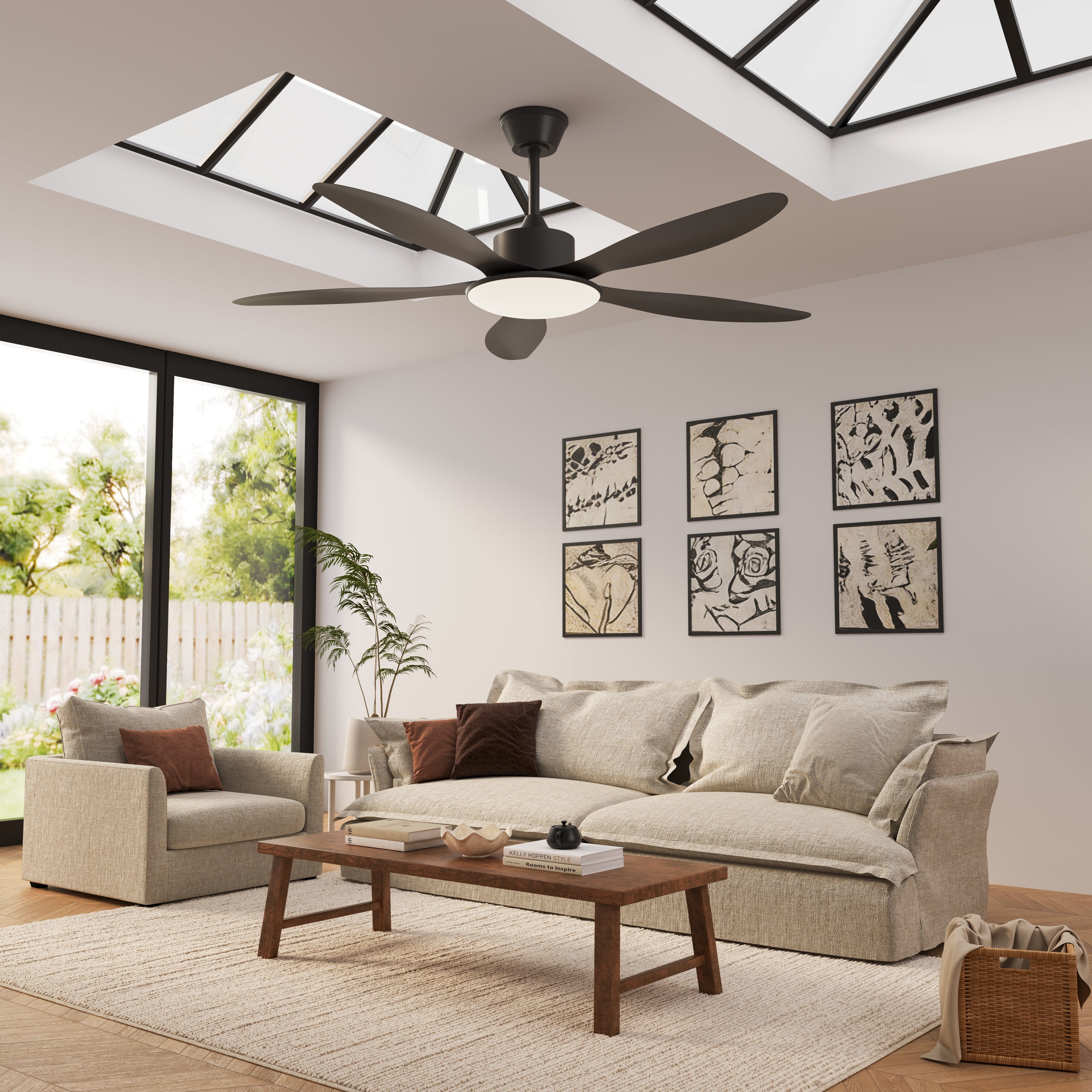 Lightsin 53-inch Modern Ceiling Fan with Light, Silent 5-Blade LED Fan with Remote Lightsin UK 