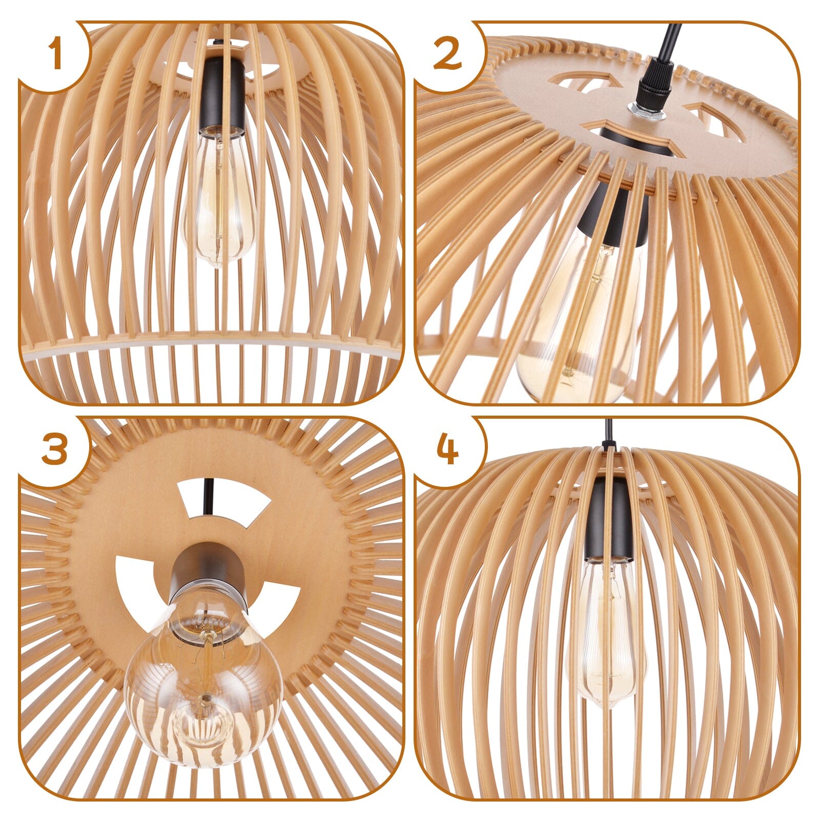 Lightsin Natural Wood Pumpkin Pendant Light Eco Friendly Rustic Hanging Lamp for Home Decor Lightsin UK 