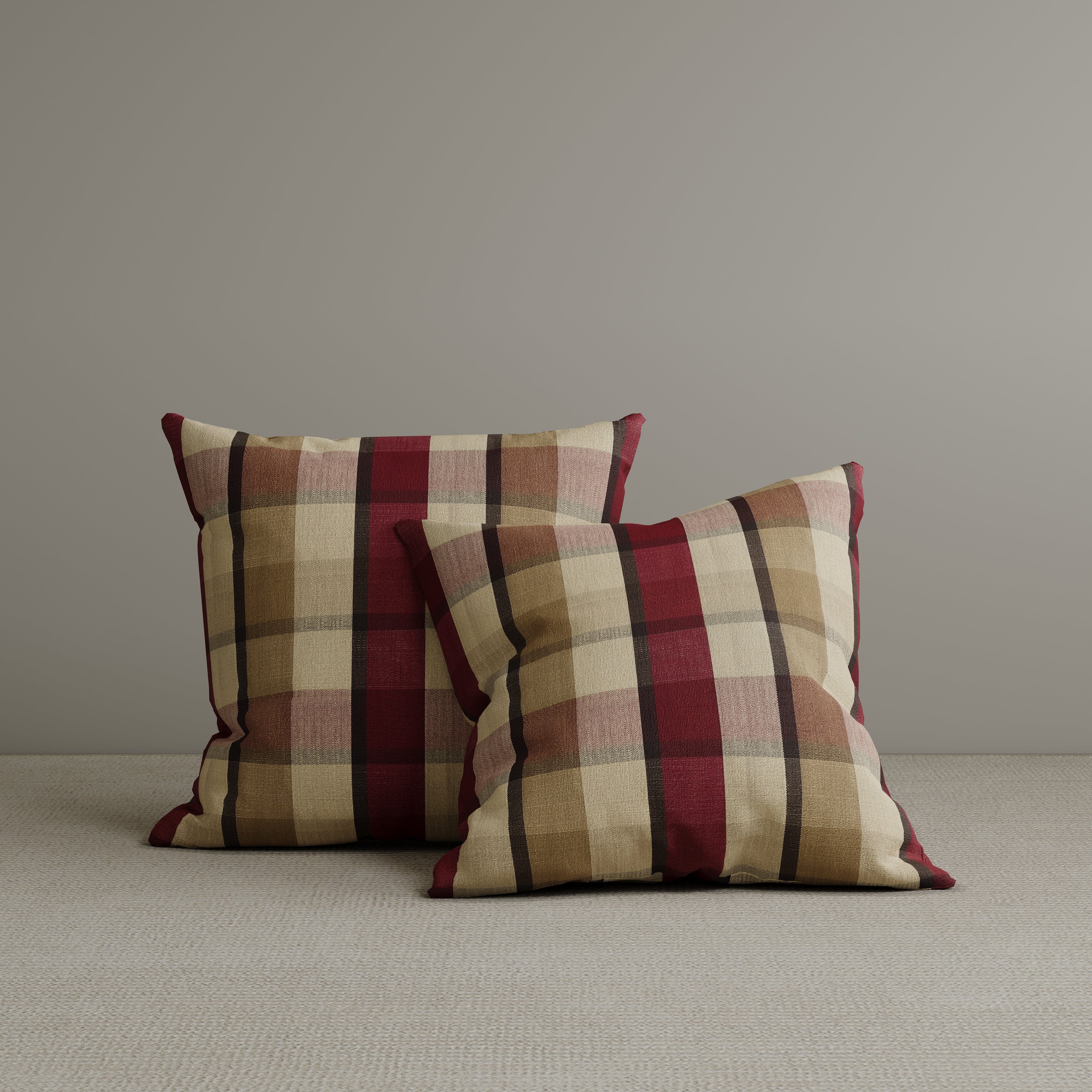 Square Exclusive Design Cushion in Claret Red Check Cotton Linen, 45*45CM Cottonfy UK 2 PCS 
