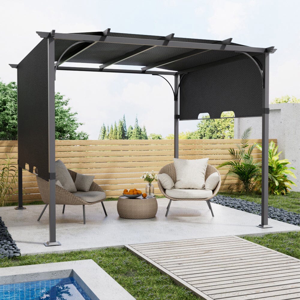 3x3x2.3m/3x4x2.3m Dark Grey Pergola Style Shade Canopy with Adjustable Roof Living and Home 