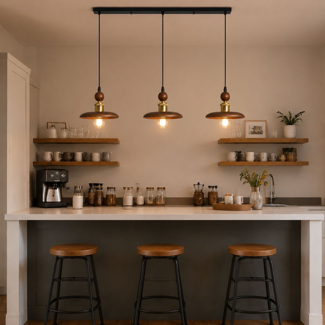 3-Light Walnut Wood Mini Pendant Light | E27 Ceiling Lamp Pendant Light Lightsin UK 