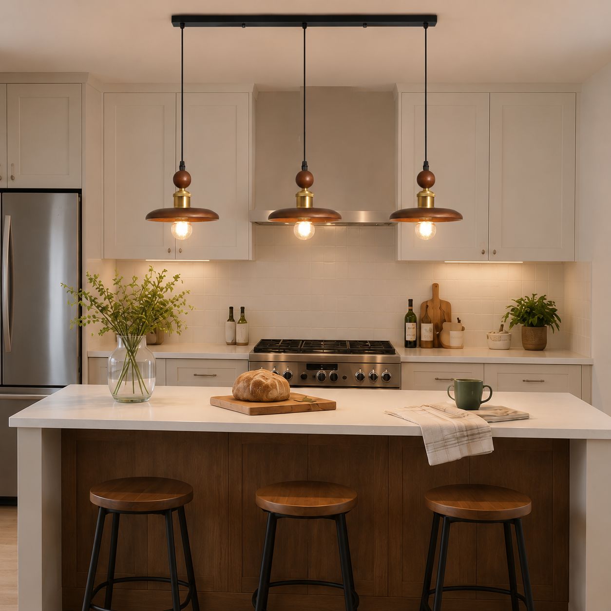 3-Light Walnut Wood Mini Pendant Light | E27 Ceiling Lamp Pendant Light Lightsin UK 