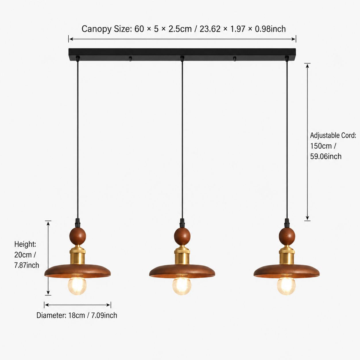 3-Light Walnut Wood Mini Pendant Light | E27 Ceiling Lamp Pendant Light Lightsin UK 