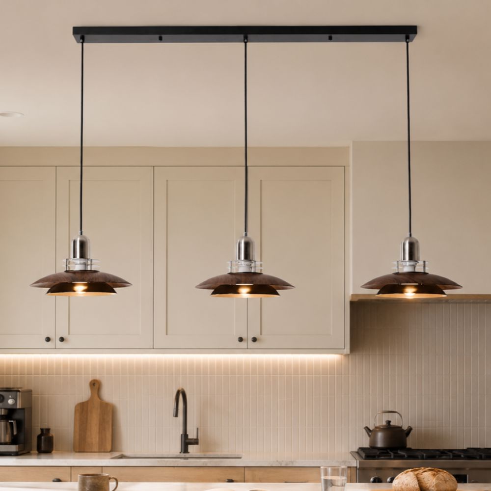 3-Light Walnut Iron Pendant Light | Adjustable E27 Ceiling Lamp Pendant Light Lightsin UK In Stock 