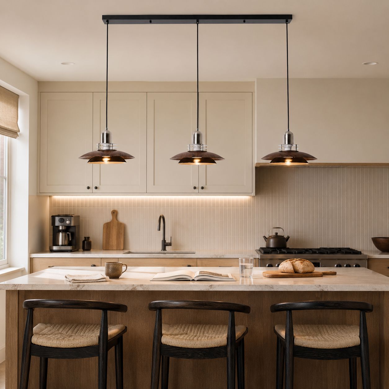 3-Light Walnut Iron Pendant Light | Adjustable E27 Ceiling Lamp Pendant Light Lightsin UK Pre-Order 