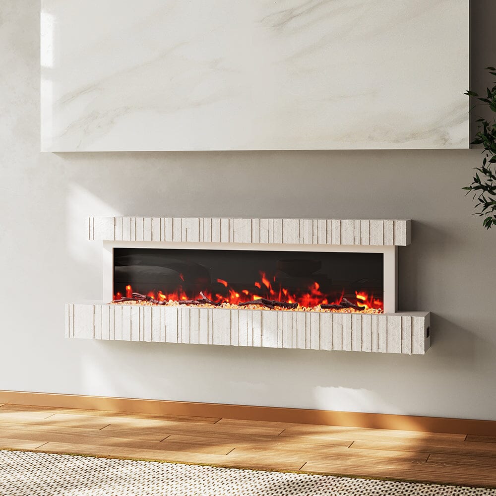 47/59 Inch Wall Mounted Electric Fireplace with Faux Stone Mantel, WiFi, Remote & LED Flames Living and Home 
